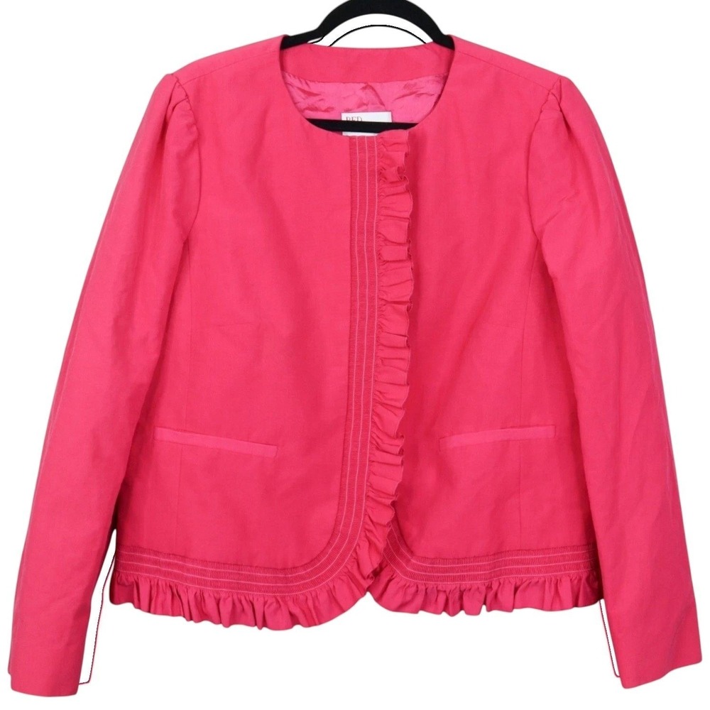 RED Valentino Womens Size 48 Pink Ruffle Trim Cropped Blazer Jacket Office